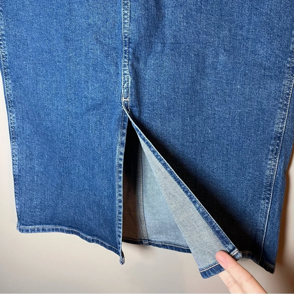 Gap NEW Denim Stretch Front Slit Midi Pencil Skirt Medium Indigo Blue Size 6/28 - Picture 3 of 7